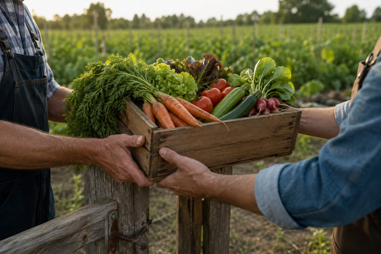 Consegna di una cassetta di verdura dal produttore